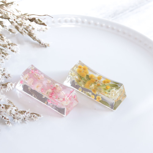 NO.98 ホワイトミモザ＆イタリアミモザ✨固まるハーバリウム箸置き2セット