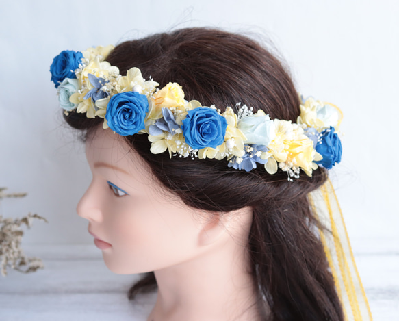 爽やかブルー&イエローの花冠＊ご希望のデザインオーダーOK 
