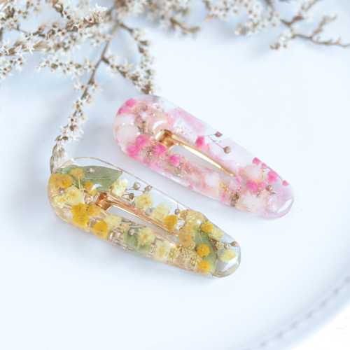 小花を閉じ込めて」ミモザor桜のヘアクリップ*固まるハー 小花を閉じ込めて」ミモザor桜のヘアクリップ*固まるハー