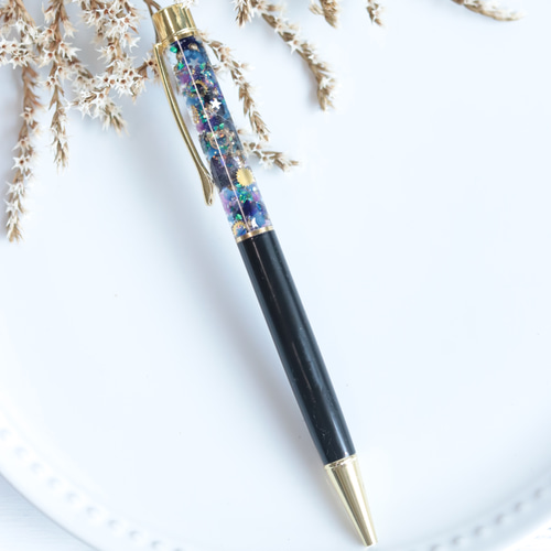 空ボールペン　ハンドメイド　ハーバリウム　ボールペン ハーバリウムボールペン＊宇宙・時空空間/ゴールド&ブラック＊無料