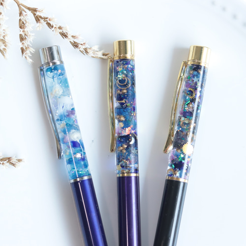 空ボールペン　ハンドメイド　ハーバリウム　ボールペン ハーバリウムボールペン＊宇宙・時空空間/ゴールド&ブラック＊無料