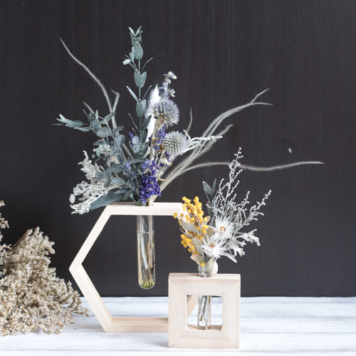 水替え不要】ルリダマとミモザのフレームインテリアフラワー2点セット  