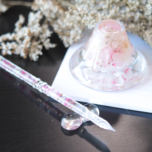 creema限定】水中花のガラスペン&富士山のペーパーウエイト～桜吹雪