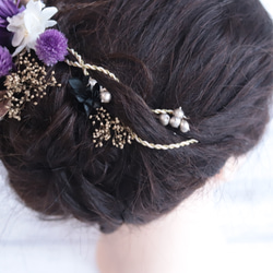 アナスタシア&ゴールドリーフ+飾り紐の髪飾り＊プリザーブドフラワー＊和装にも◎ 7枚目の画像
