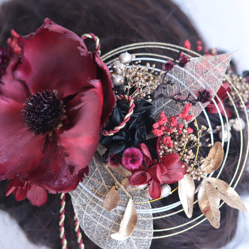 ボルドー ワインレッド 系 花かんむり リストレット