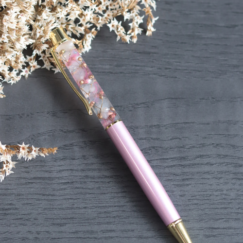 ボールペン&ペンスタンドセット～桜吹雪～＊固まるハーバリウム＊無料