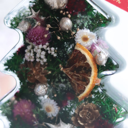 【名入れ&選べるメッセージリボン】蓄光ガラス玉入りクリスマスツリー＊ハーバリウム 4枚目の画像