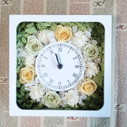 プリザーブドフラワーのフラワー時計(ブラウン) 花時計 フレーム