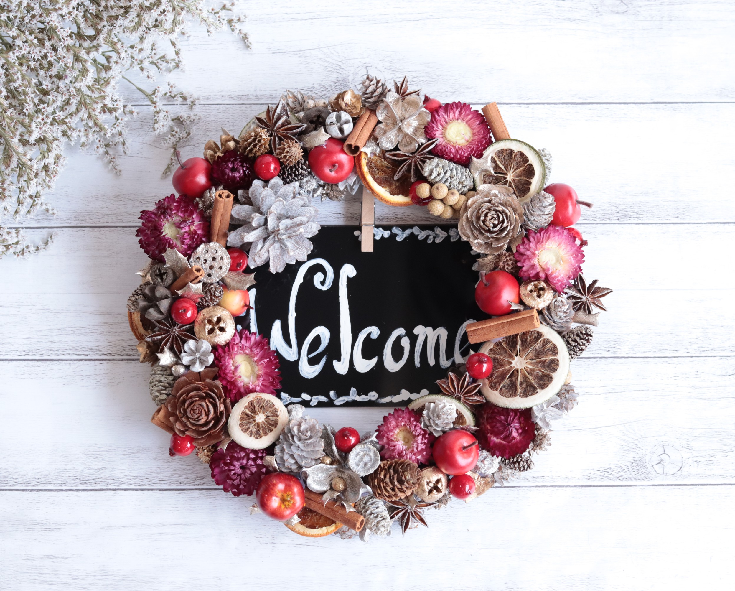 ほんのり香るノルディックリース＊北欧風ウェルカムボード＊結婚・誕生日など贈り物ギフトにも◎クリスマスラッピング        Ω