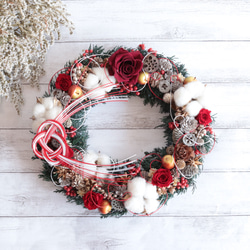 バラ&コットンフラワー+水引の大きめウェルカムリース(約30㎝・M