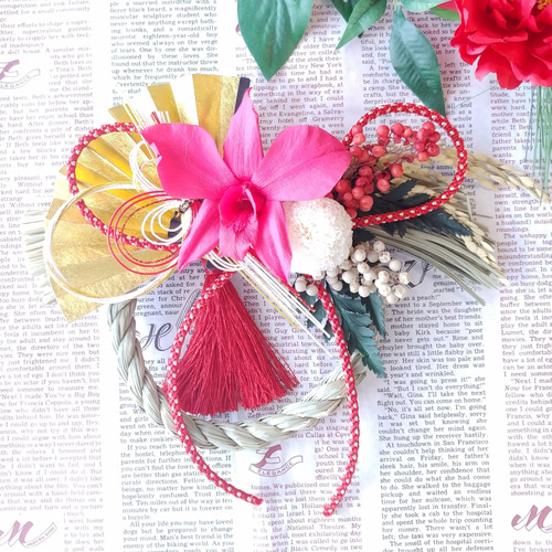 creema限定】稲穂付お正月飾り＊バラ×小菊完成品Mサイズ