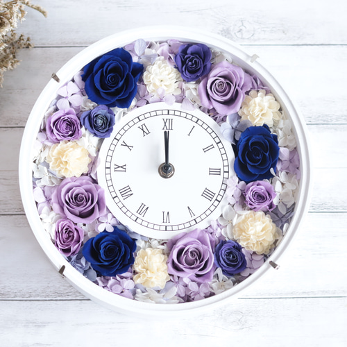 無料ラッピング付＊ラベンダー×ロイヤルブルーお花畑＊丸型花時計 
