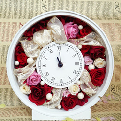 無料ラッピング付＊ラッピング風丸型花時計＊プリザーブド＊結婚･誕生日･母の日･還暦など＊数量限定ピンク台変更ＯＫ 1枚目の画像