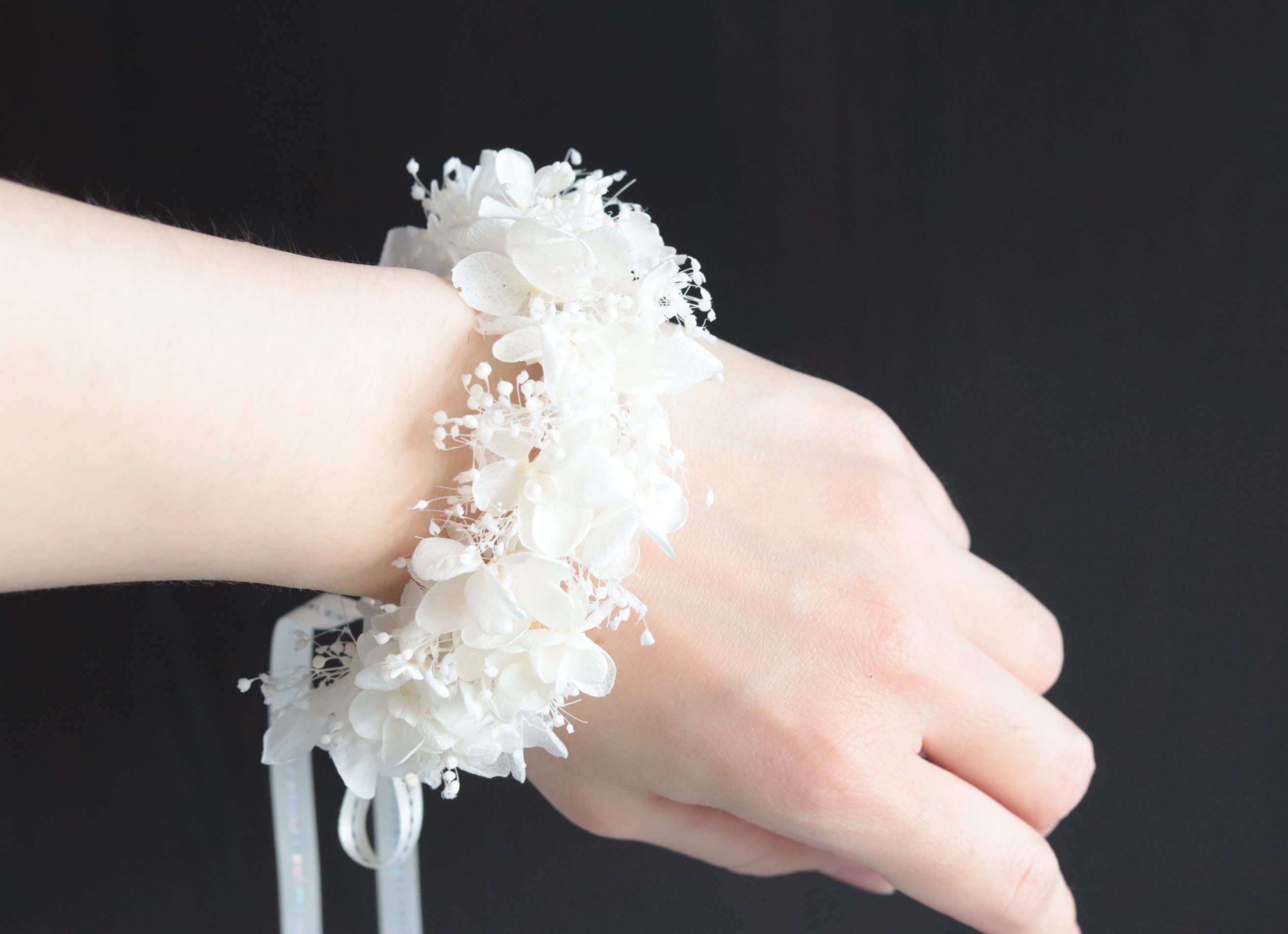 【カラーオーダーＯＫ】華奢な花冠&リストレット～霞みそうとアジサイ～＊アンティークホワイト＊プリザーブドフラワー