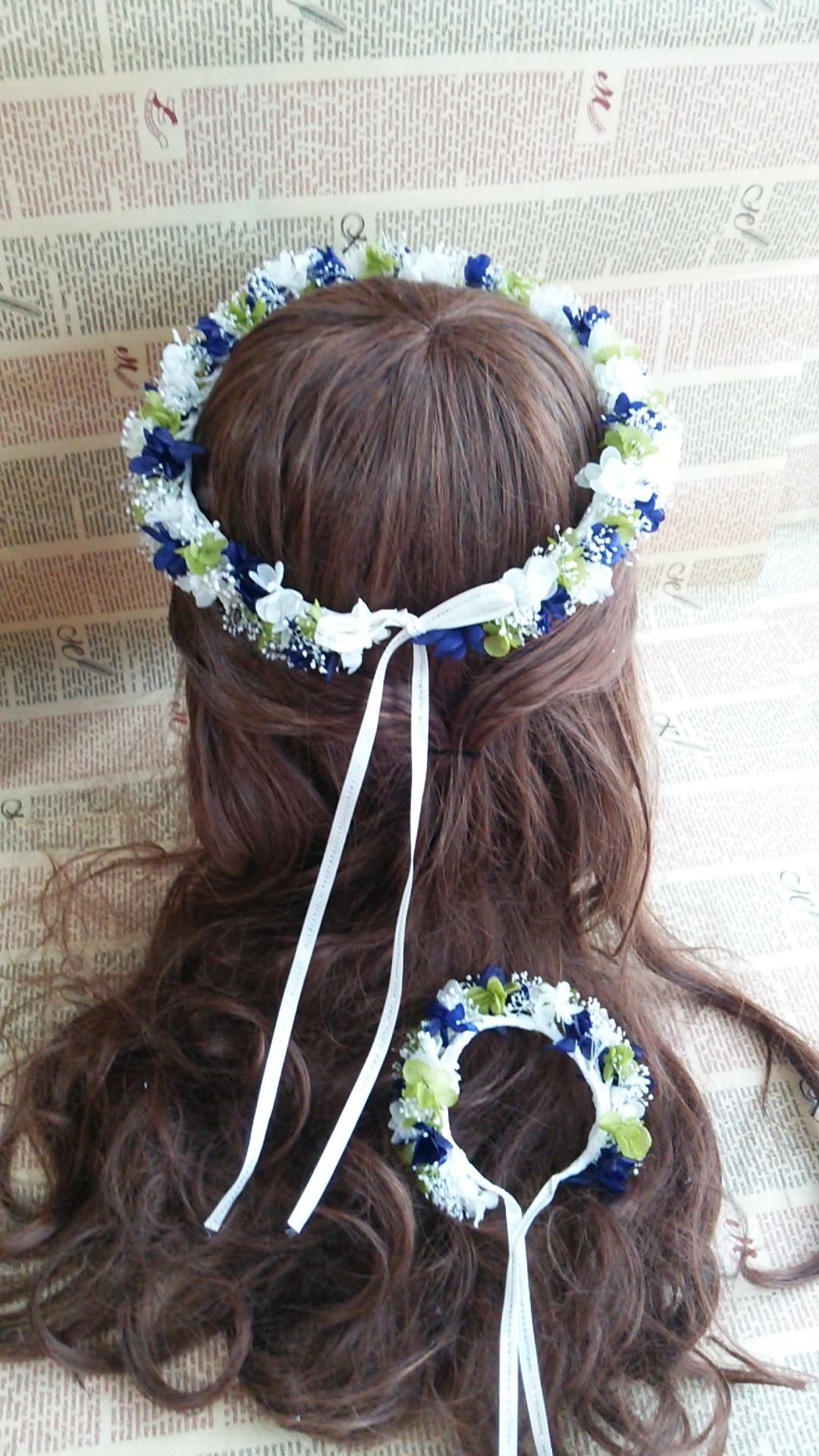 華奢な花冠＊アジサイカラーオーダー制＊花冠･リストレット２点セット＊プリーザーブドフラワー