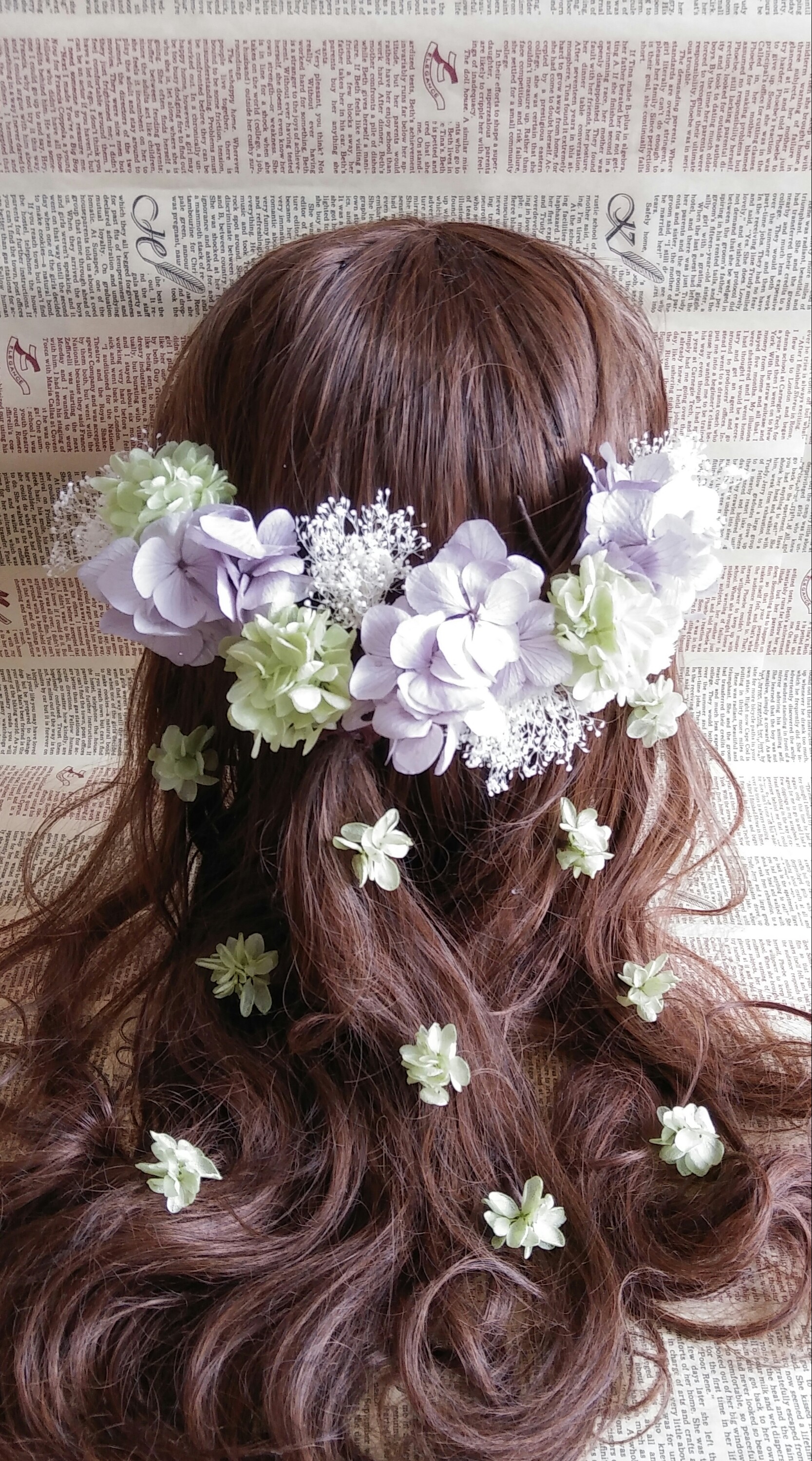 選べるカラー＊以前のものよりボリュームup！小花付ヘッドドレス＊ブリザーブドフラワー＊