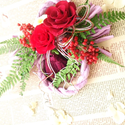 【早割】バラ×小菊のお正月飾り＊八の字ローズピンク＊プリザーブドフラワー 2枚目の画像