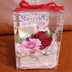 HAPPY BIRTHDAYギフトボックスＢ＊オレンジケーキ＊メッセージカード付＊プリザーブド 5枚目の画像
