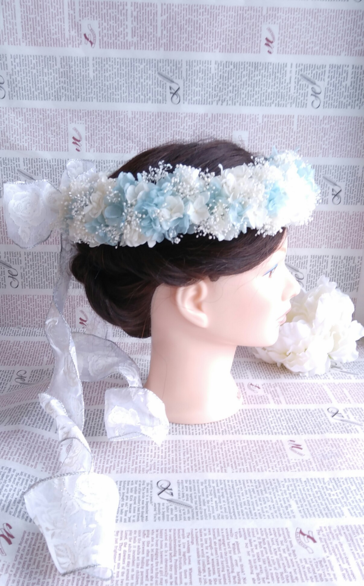 お色違いもオーダーOＫ！ふわっふわのアジサイ花冠～ソーダフロート～＊プリザープドフラワー＊お祝いギフトにも