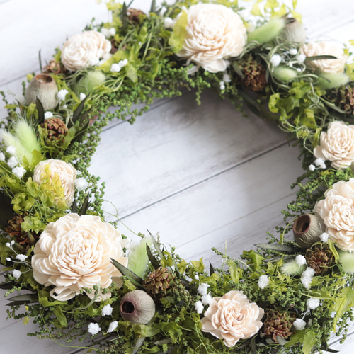 大きめナチュラルwelcomeリース＊プリザーブドフラワー＊贈り物ギフト