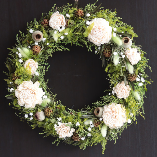 大きめナチュラルwelcomeリース＊プリザーブドフラワー＊贈り物ギフト