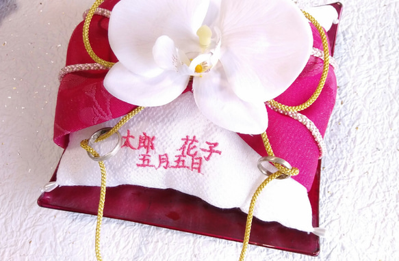 姓名和日期刺繡*蝴蝶蘭和服戒指枕頭*嬰兒第一個枕頭*禮物◎ 第3張的照片