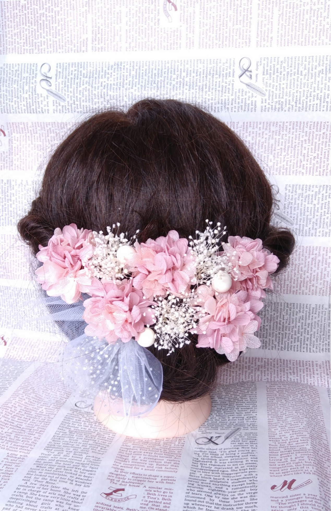 あじさい×オーロラかすみ草×パール×チュチュのヘッドドレス