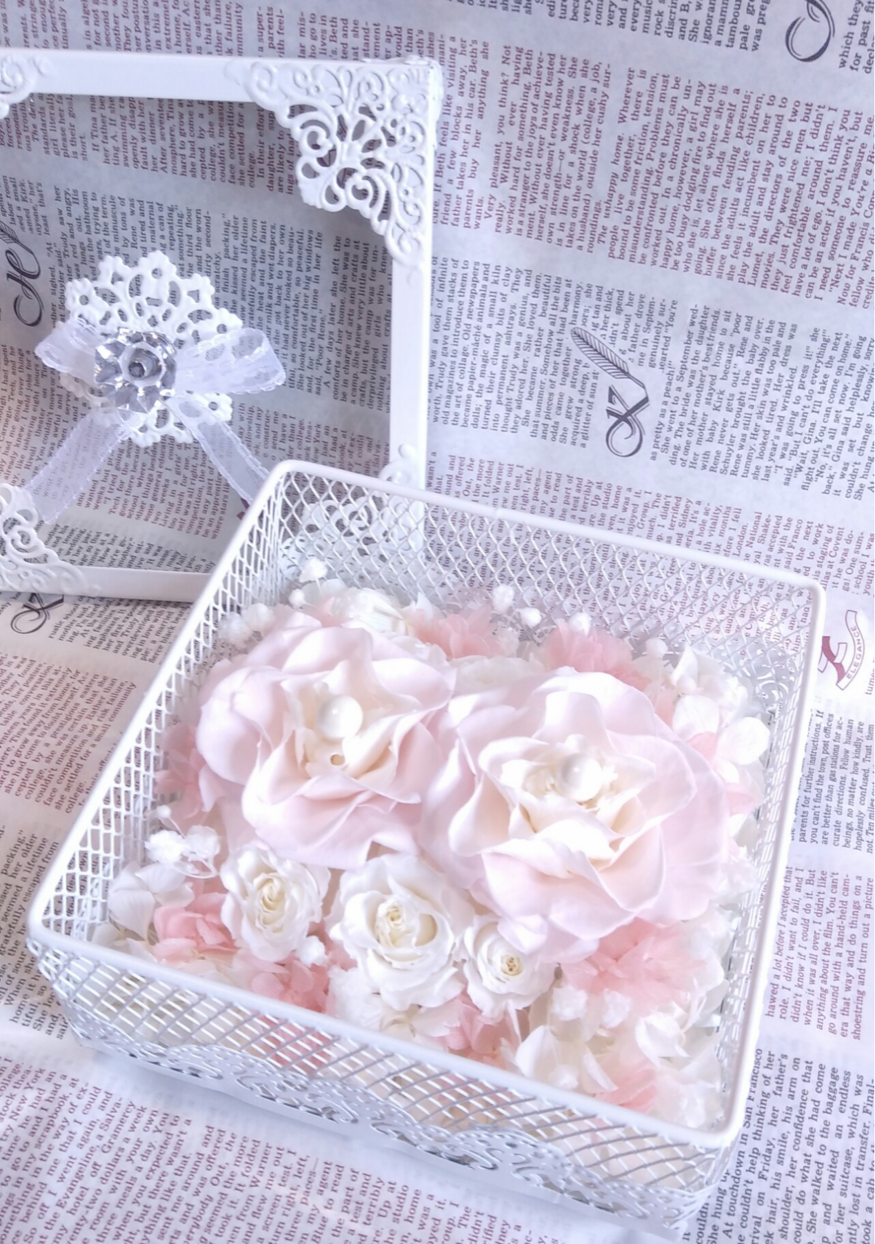 ｶﾗｰｵｰﾀﾞｰOK！自分だけのリングピロー＊アイアングラスボックス～スクエア型＊プリザーブドフラワー