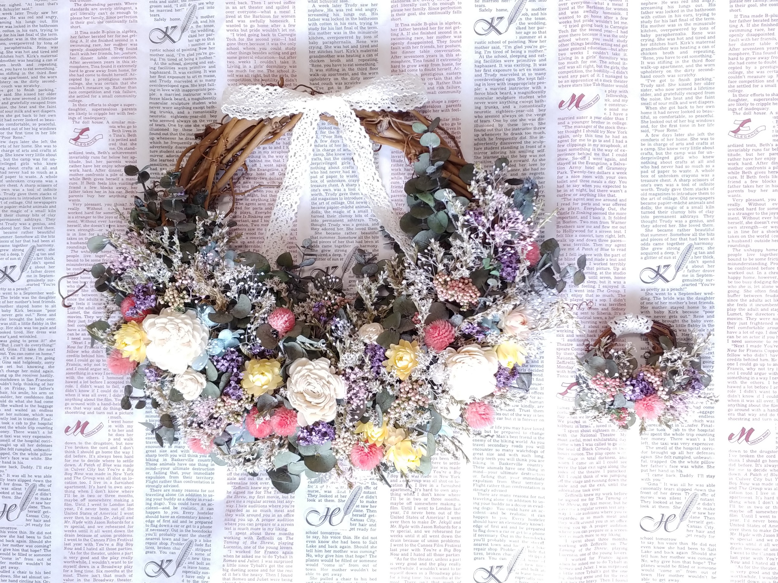 ご希望のデザインオーダーＯＫ！ナチュラルリースブーケ&ブートニア＊プリザーブドフラワー