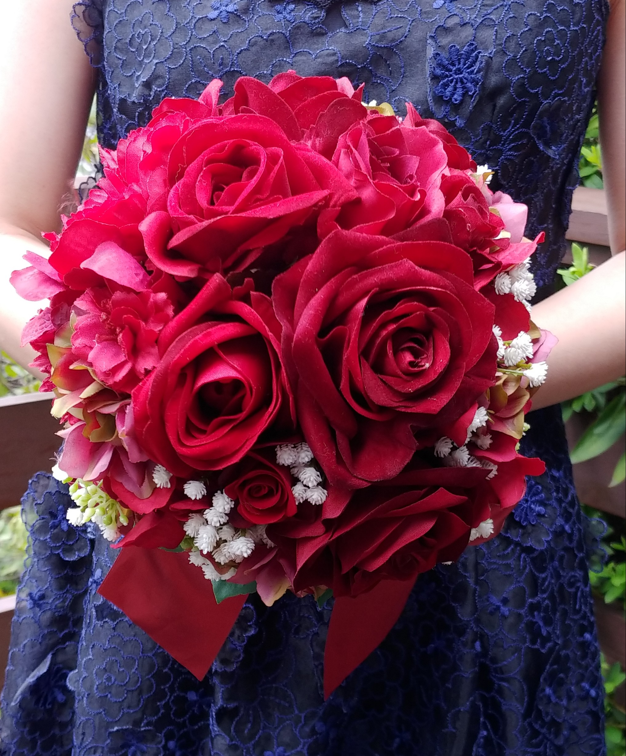 アンティークレッドのブーケ&ヘッドドレス＊アーティフィシャルフラワー＊カラーオーダーＯＫ