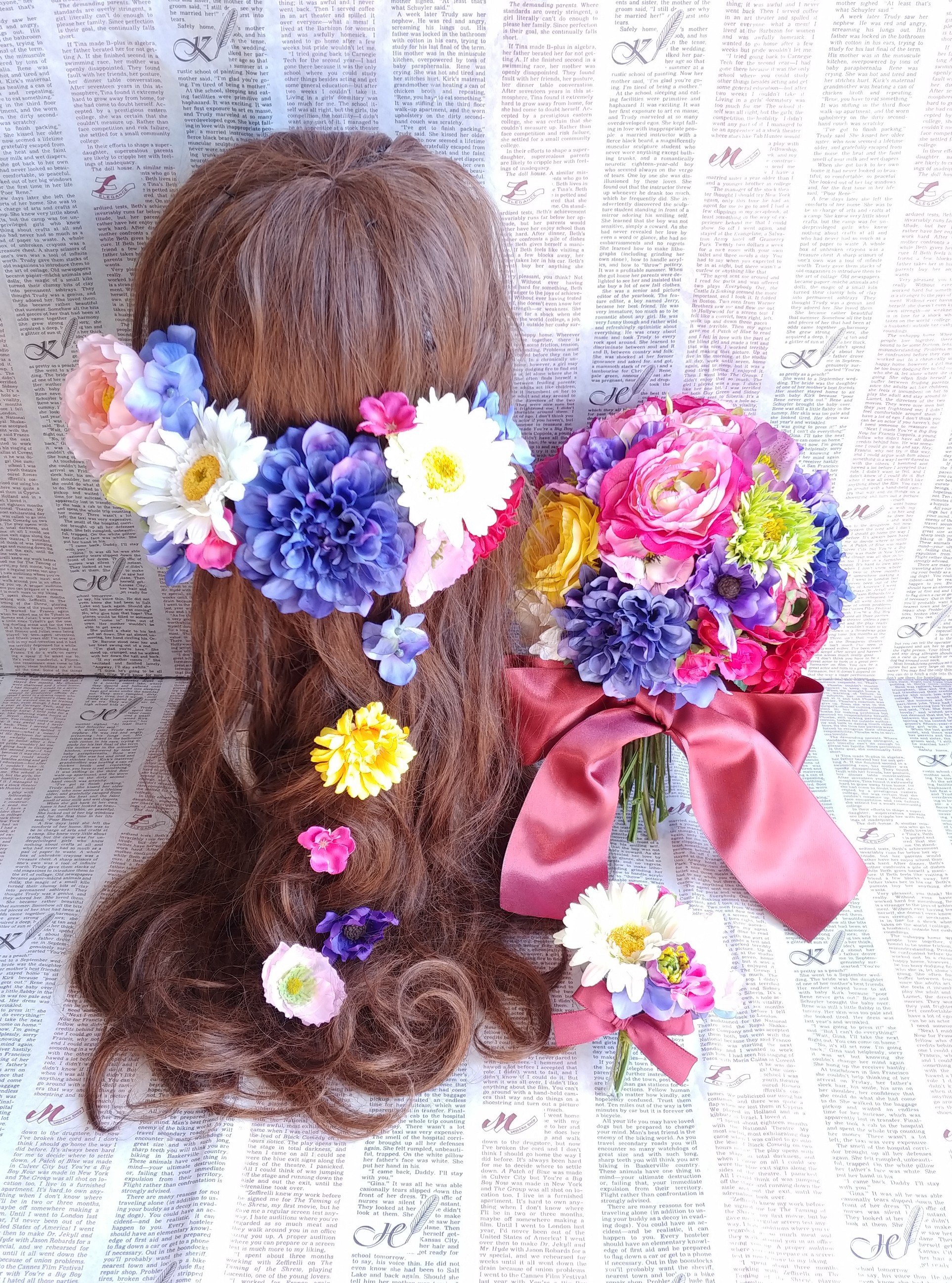 ボタニカルカラーのクラッチブーケ・ヘッドドレス・ブートニア＊アーティフィシャルフラワー