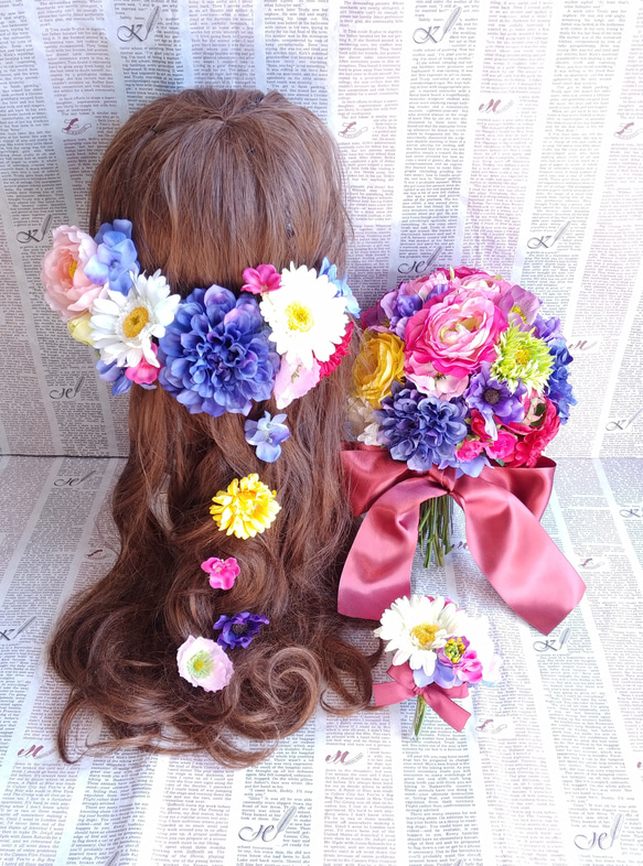 アーティフィシャルカラーブーケ、ブートニア、ヘッドパーツ ヘッド