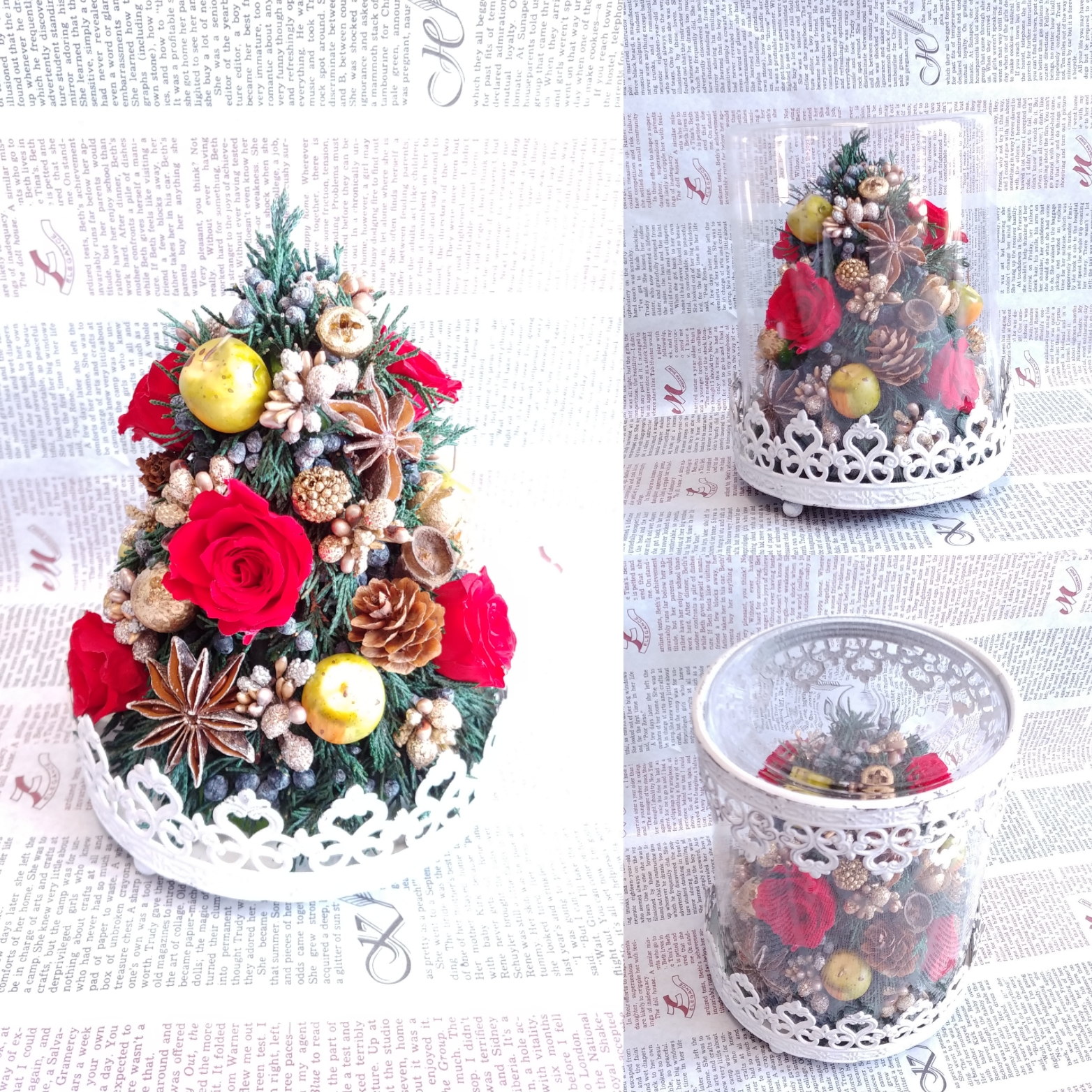 【受注製作】シャビーガラスドームのクリスマスツリー＊プリザーブドフラワー