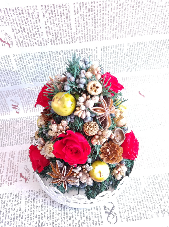 【受注製作】シャビーガラスドームのクリスマスツリー＊プリザーブドフラワー 4枚目の画像