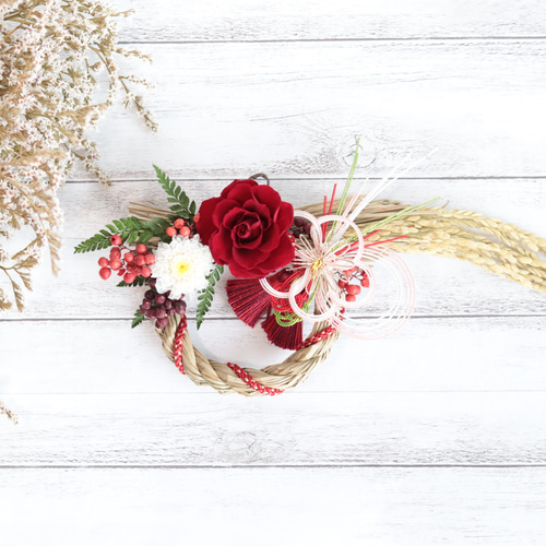 稲穂付お正月飾り＊バラ×小菊S完成品＊プリザーブドフラワー＊お歳暮