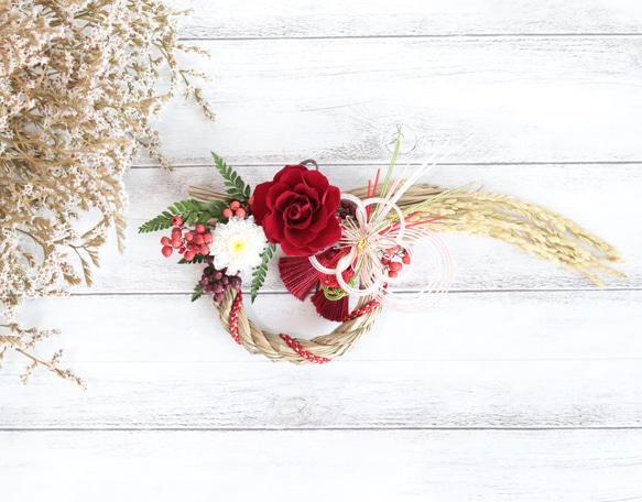 稲穂付お正月飾り＊バラ×小菊S完成品＊プリザーブドフラワー＊お歳暮