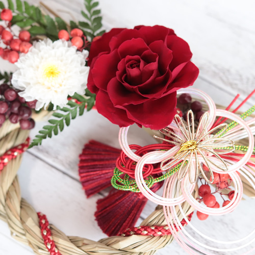 稲穂付お正月飾り＊バラ×小菊S完成品＊プリザーブドフラワー＊お歳暮