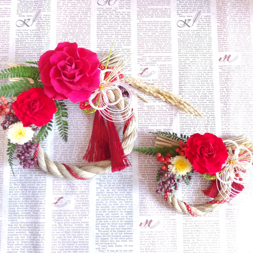 稲穂付お正月飾り＊バラ×小菊S完成品＊プリザーブドフラワー＊お歳暮