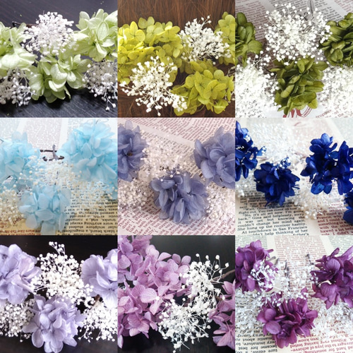 アジサイ×かすみ草×パールシャワー＊ヘッドドレス＊ブリザーブド