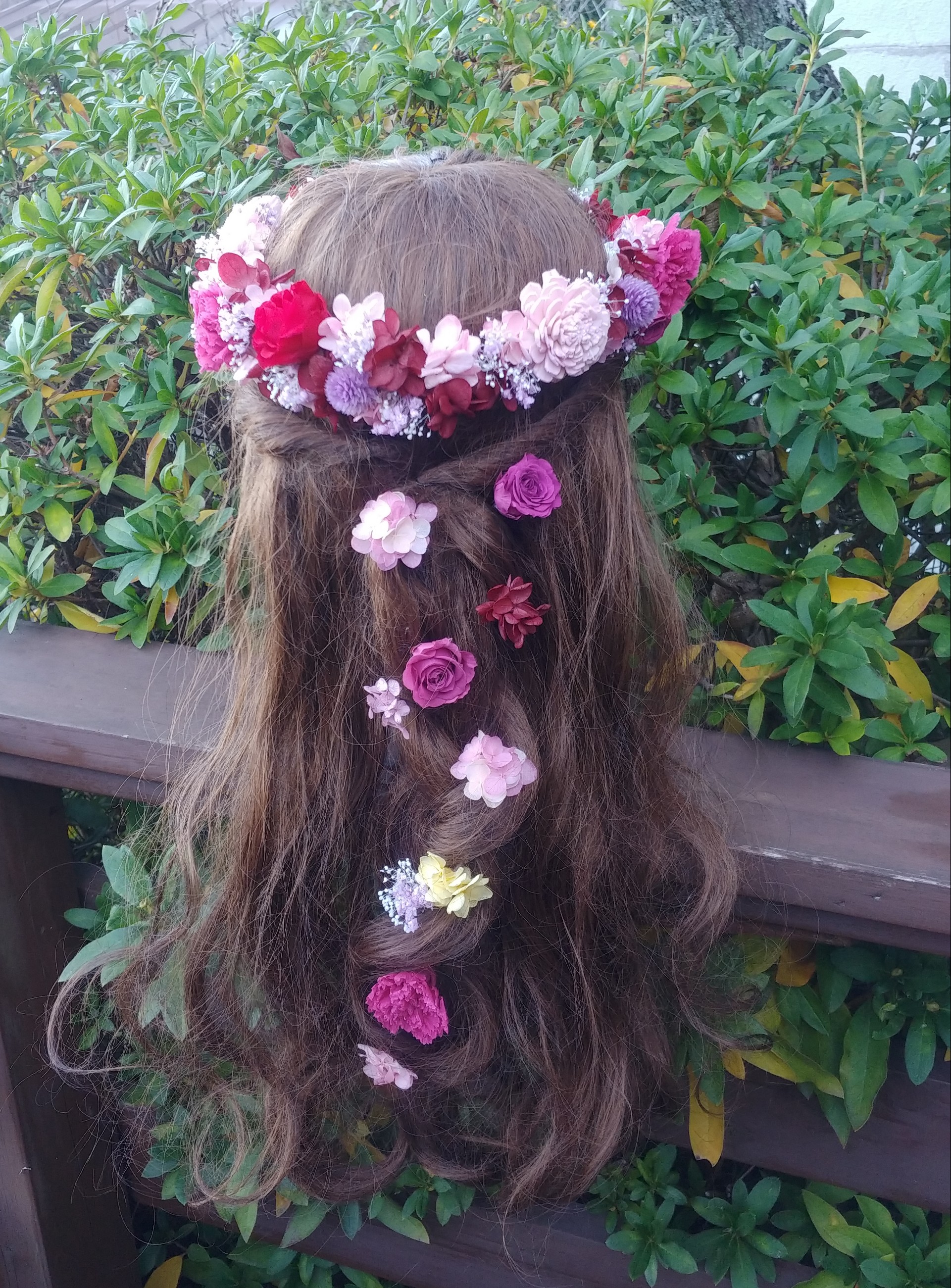 【カラーオーダーOK】ピンクベリーのナチュラル花冠＊フラワーピース付＊プリザーブドフラワー