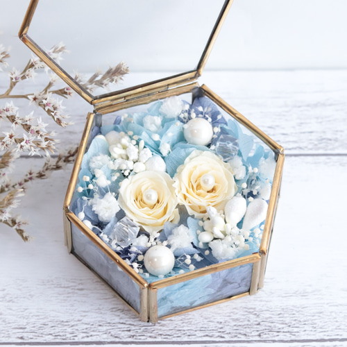 ring pillow or message flowerガラスケース アレンジ ring pillow or message flowerガラスケースアレンジ