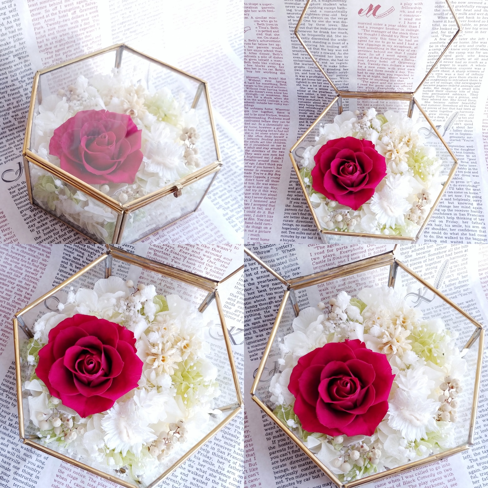 自分で選べるセミオーダー＊一輪のバラのアンティークガラスのリングピローＭサイズ