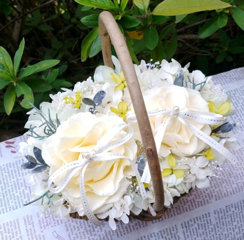 【ゼクシィ掲載シリーズ】カラーオーダーOK！ナチュラルバスケットリングピロー＊お花をいっぱい詰め込んで＊クリアケース付