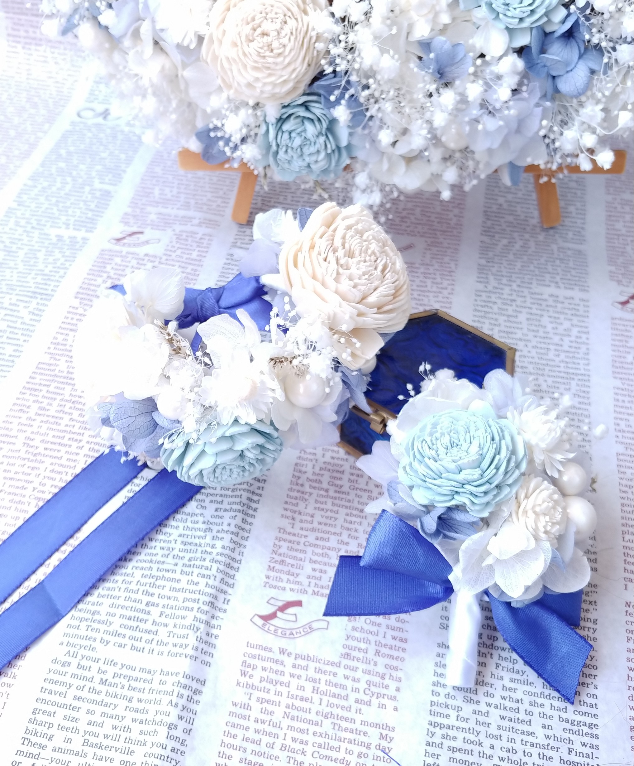 楽天 送料無料にならない 花かんむり♡リストブーケセット 青♡水色♡白 ヘアアクセサリー