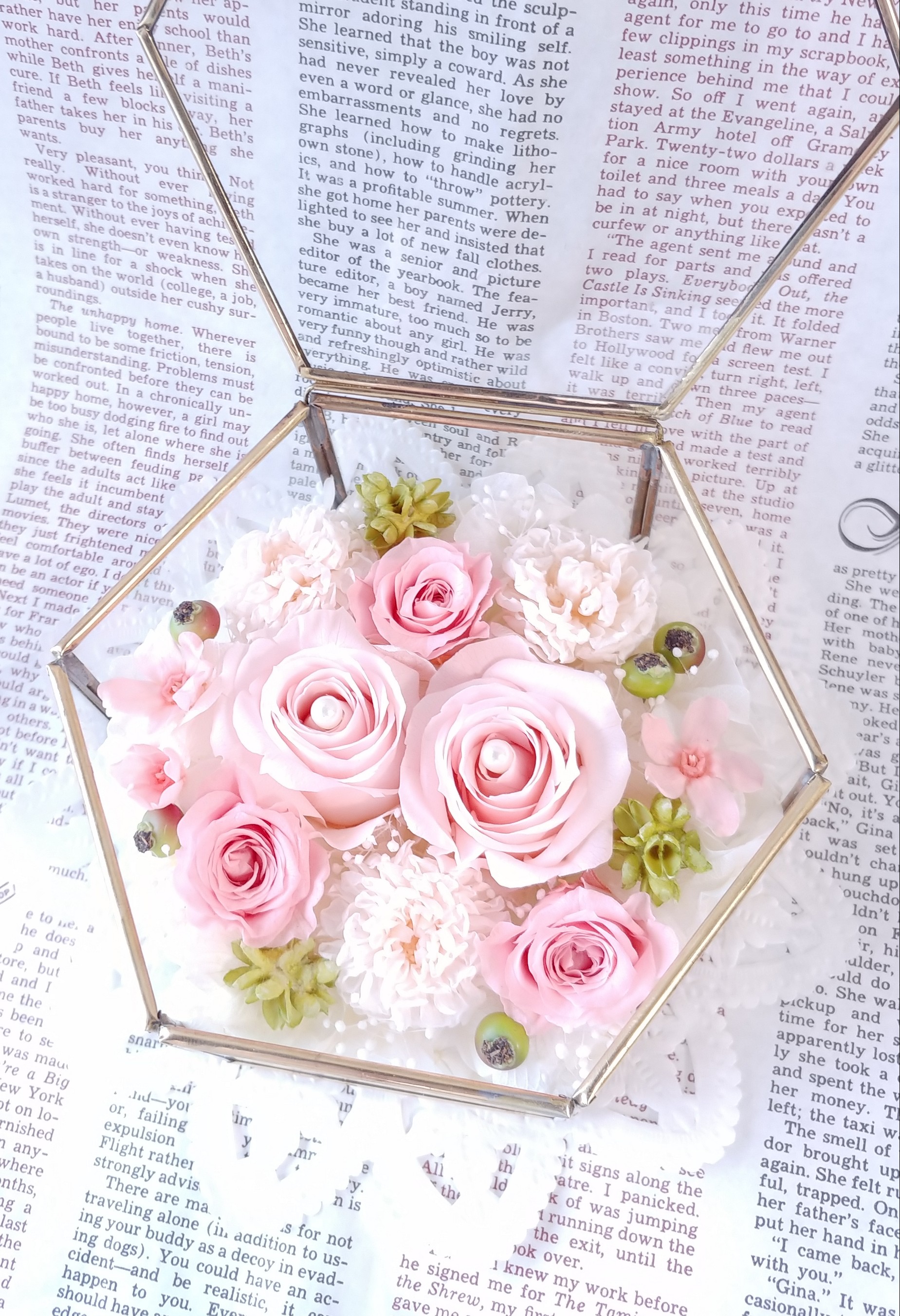 選べるセミオーダー＊バラとダリアのアンティークガラスのリングピローＭサイズ