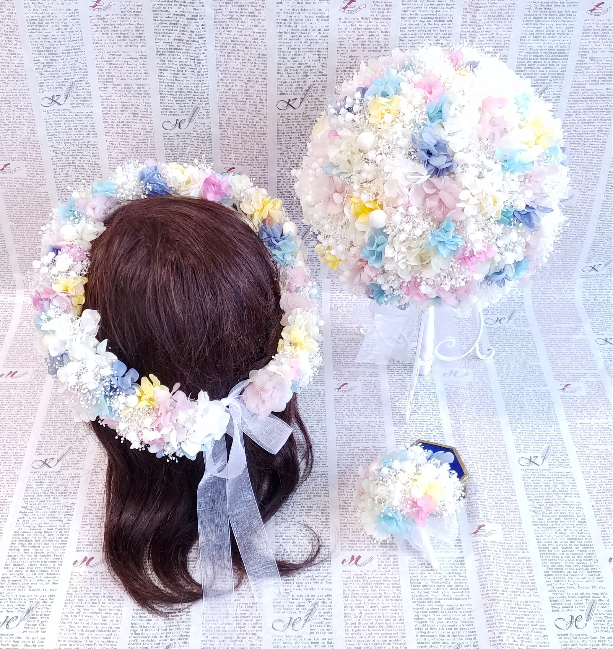 レインボカラーにパールを散りばめて＊カスミソウ&アジサイのラウンドブーケMセット＊プリザーブドフラワー＊カラーオーダー