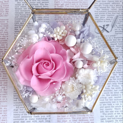 一輪のバラのアンティークガラス＊ローズピンクのリングピローＭサイズ 3枚目の画像