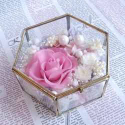 一輪のバラのアンティークガラス＊ローズピンクのリングピローＭサイズ 4枚目の画像
