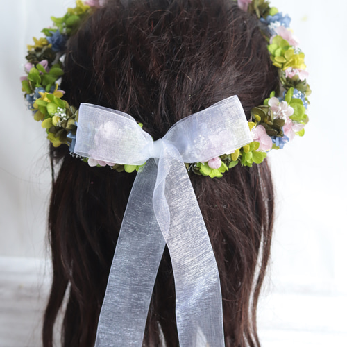 グリーンの華奢な花冠＊カラーオーダー＊ラプンツェル小花・リスト  