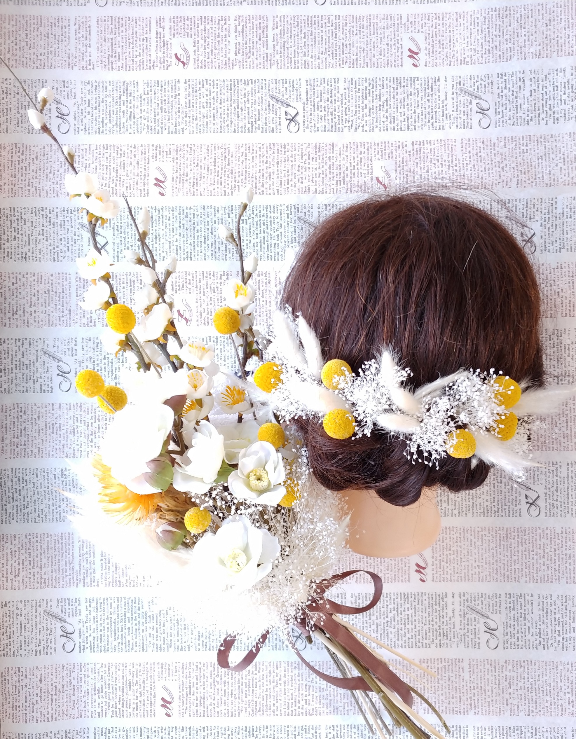 椿と梅の和風クラッチブーケ・ヘッドドレス＊プリザーブド&ドライフラワー&アーティフィシャルフラワー